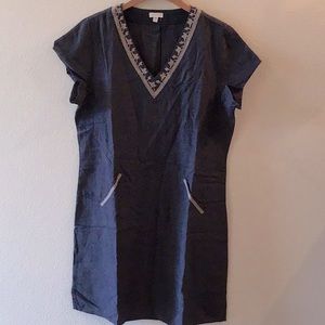 Garnet Hill Linen Embroidered V-Neck Relaxed size 14